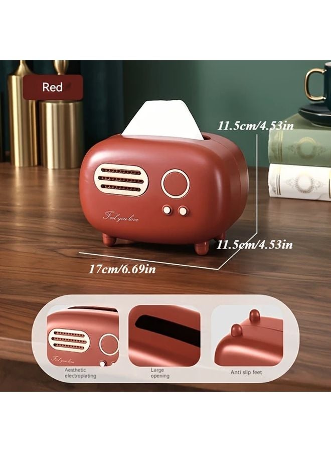 Pink Vintage Radio Design Tissue Box Holder With Golden Accents And Non Slip Feet - Image 4